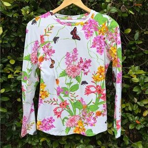 IBKUL White Long-Sleeve Tee with Pink, Green & Yellow Floral Print